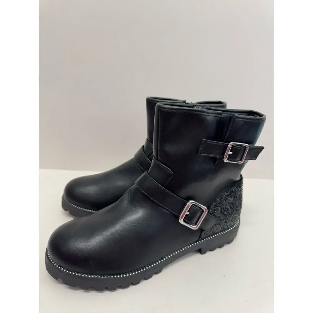 Harper Canyon Boots Size 5 Black Buckle‎ Detail Lug Sole Block Heel Side Zip NEW